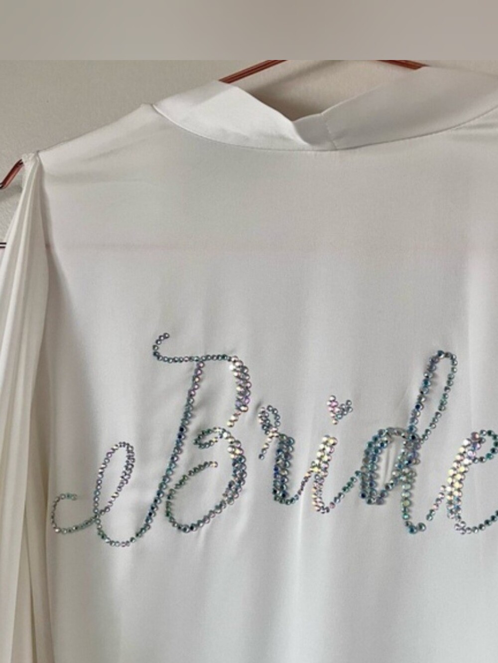 Ivory White Bride Robe with Rhinestone Embellishment - Picture 5 of 8